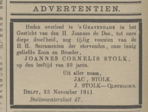 Familiebericht. "Delftsche courant". Delft, 25-11-1911